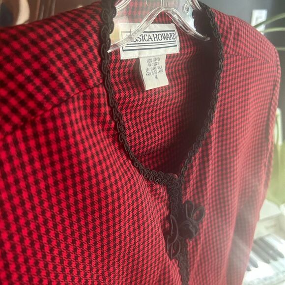 Jessica Howard Red and Black Houndstooth Jacket 12 - Picture 9 of 16